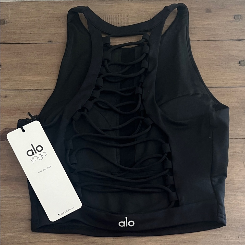 ALO Yoga Black Lace-Up Back Sports Bra Tank